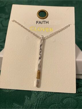Clover Faith Vertical Bar Necklace in Silver with Gold Accent